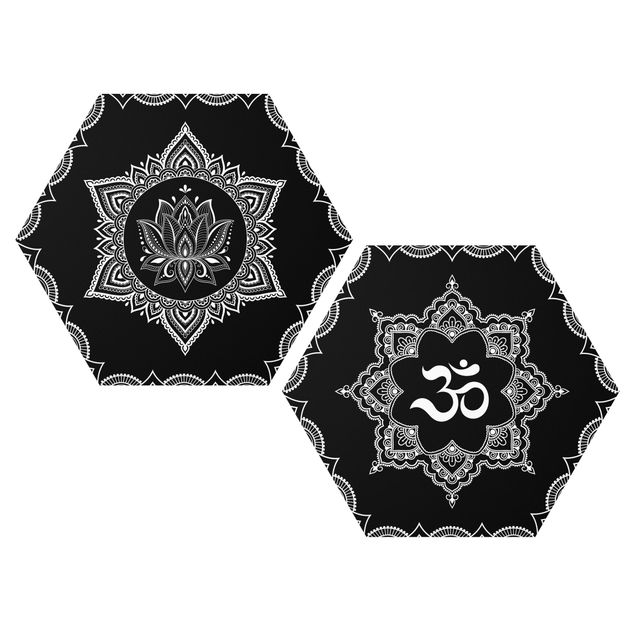 Tableaux mandala Lotus OM Illustration Set Noir