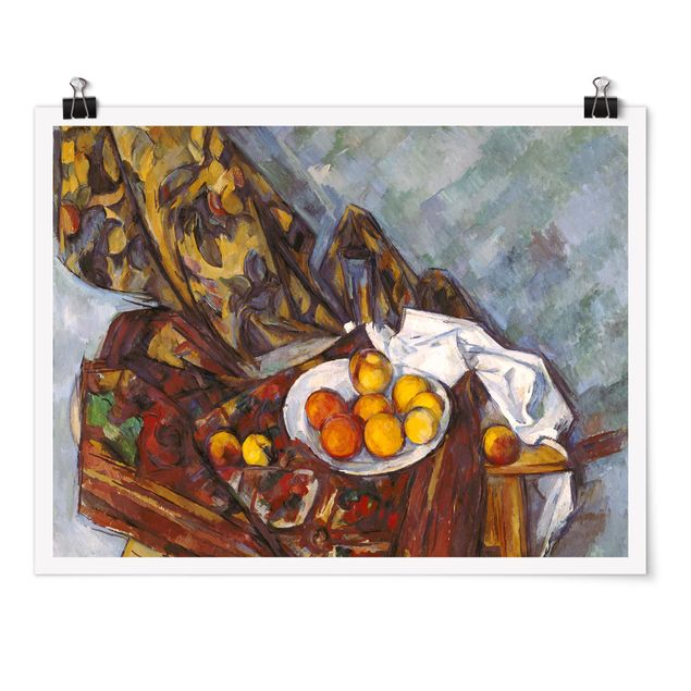 Tableaux Artistiques Paul Cézanne - Nature morte, rideau de fleurs et fruits