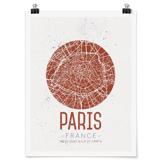 Tableaux mappemonde Plan de ville de Paris - Rétro