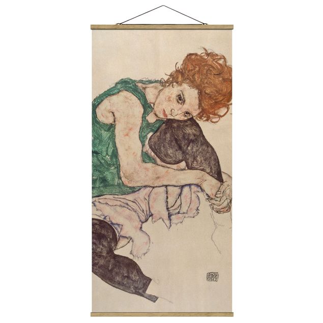 Tableau moderne Egon Schiele - Femme assise avec un genou en l'air