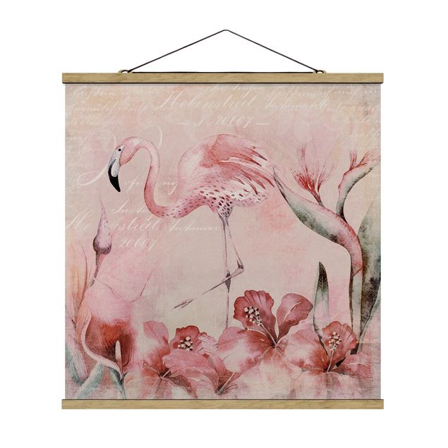 Tableau animaux Collage Shabby Chic - Flamingo
