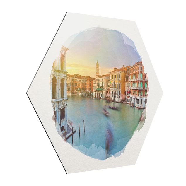 Tableau de ville Aquarelles - Grand Canal Vue du pont du Rialto Venise