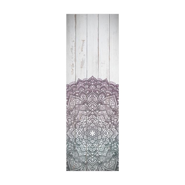 tapis contemporain Mandala Fleur Lotus Imitation bois Blanc