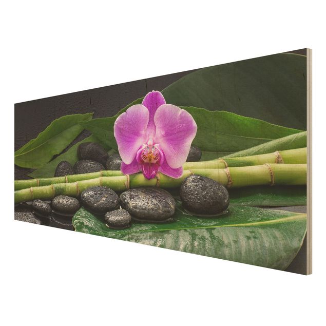 Tableaux de Uwe Merkel Bambou vert avec fleur d'orchidée