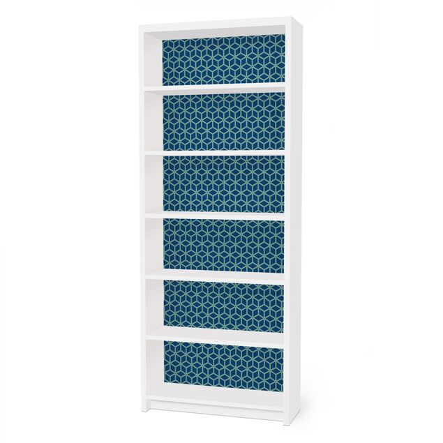 Papier adhésif pour meuble IKEA - Billy bibliothèque - Cube pattern Blue