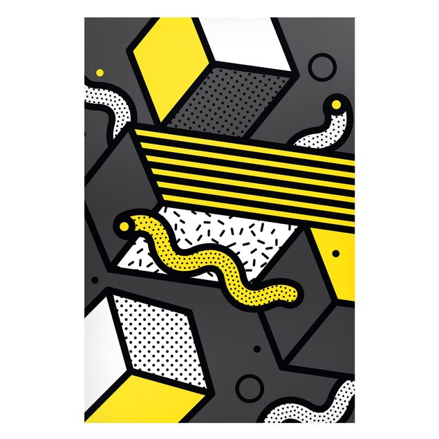 Tableau dessins Composition Neo Memphis jaune et gris