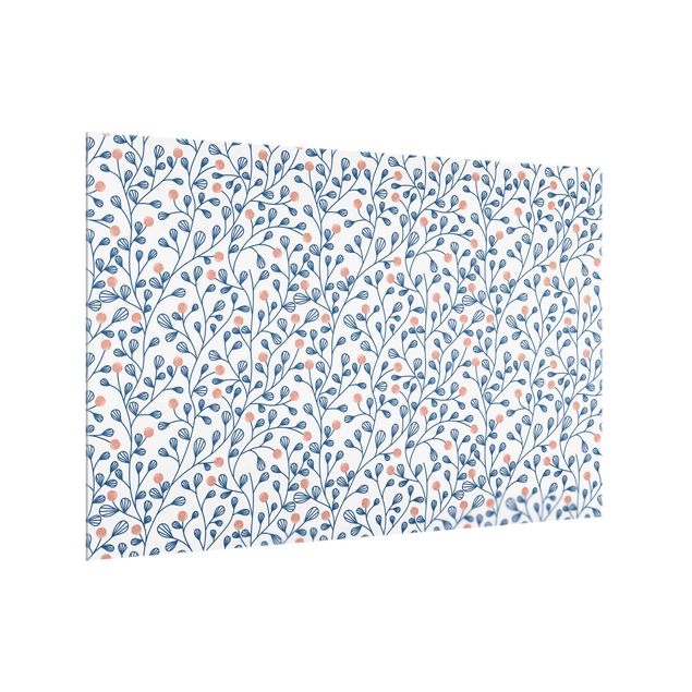 Fonds de hotte avec dessins Blue Plant Pattern With Dots In LIght Pink