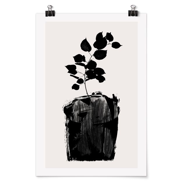 Poster fleurs Monde végétal graphique - Feuilles noires