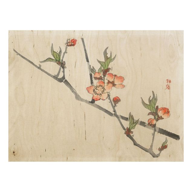 Tableaux en bois avec fleurs Dessin vintage asiatique Branche de cerisier en fleur