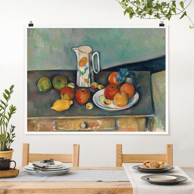 Déco mur cuisine Paul Cézanne - Nature morte avec un pot à lait et des fruits