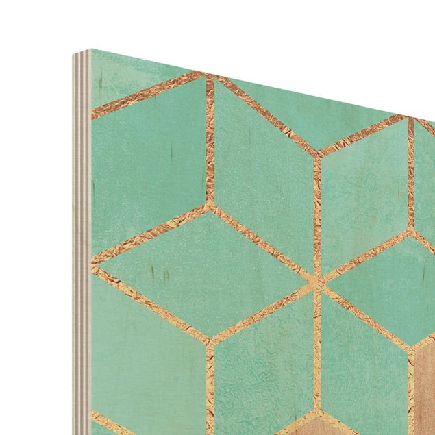 Impression sur bois - Turquoise White Golden Geometry