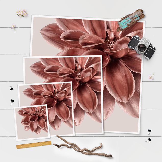 Poster - Dahlia Flower Rosegold Metallic Detail