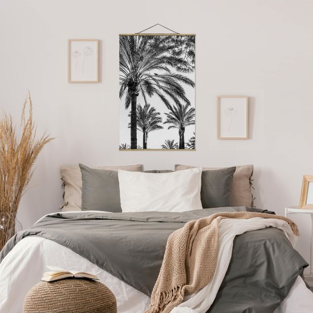 Tableau paysages Palmiers au coucher du soleil noir et blanc