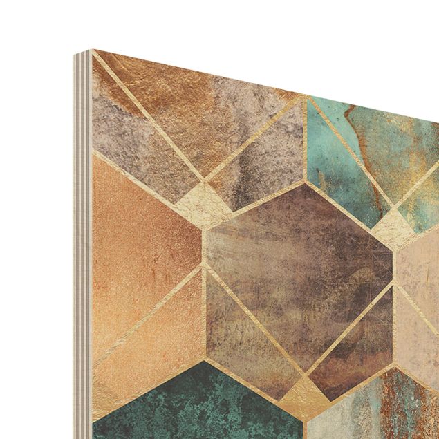 Impression sur bois - Turquoise Geometry Golden Art Deco