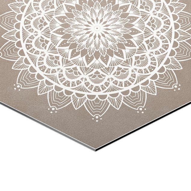 Tableau hexagonal Illustration Mandala Shabby Set Beige Blanc