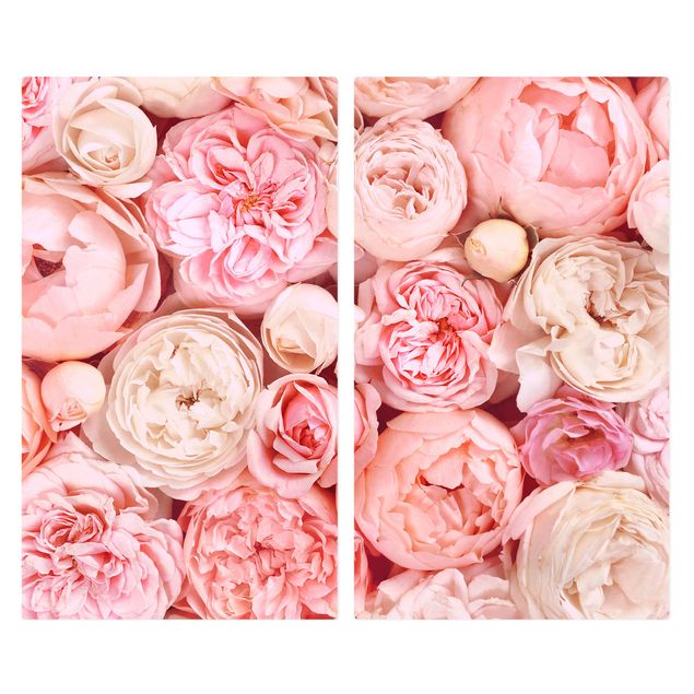 Cache plaques de cuisson en verre - Roses Rosé Coral Shabby