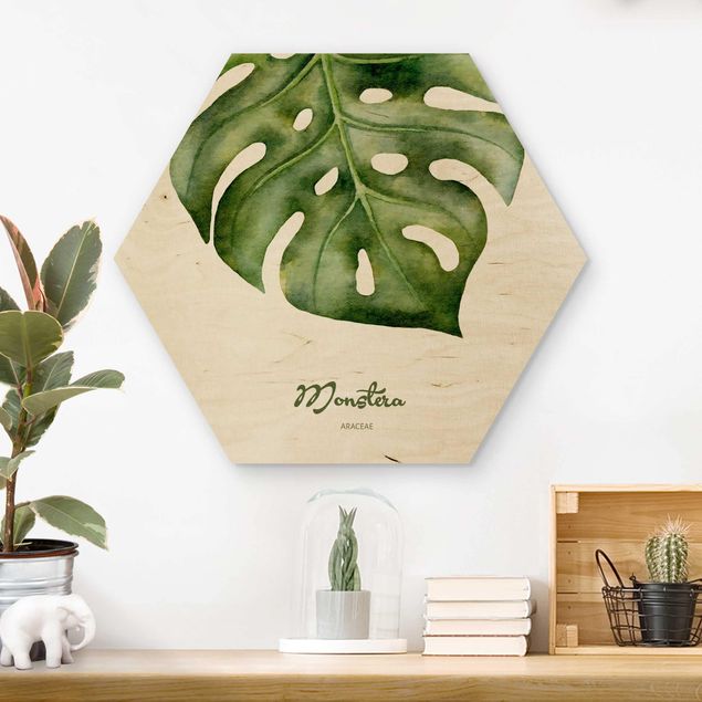 Tableaux en bois avec fleurs Botanique à l'aquarelle Monstera