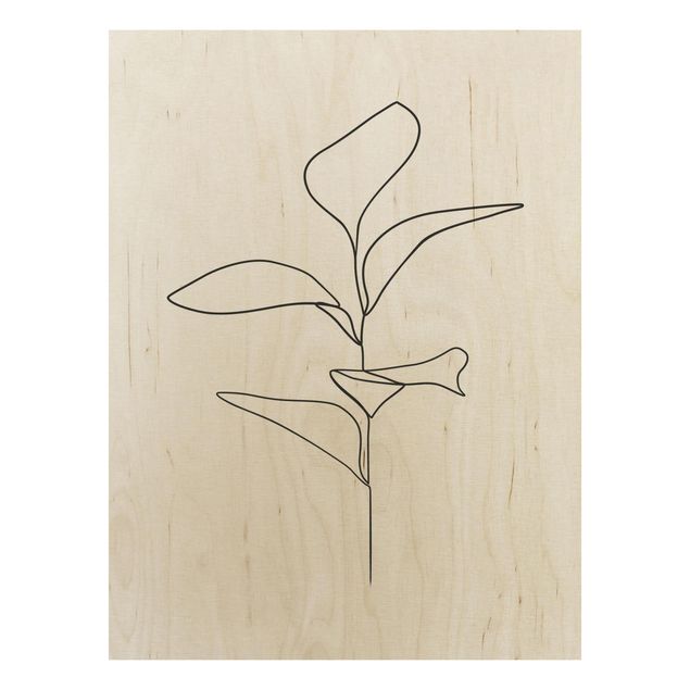 Tableaux en bois avec fleurs Line Art Feuilles de plantes Noir et Blanc