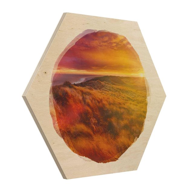 Tableaux de Rainer Mirau Aquarelles - Lever de soleil sur la plage de Sylt