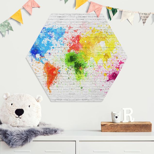 Tableau moderne Mur de briques blanches Carte du monde