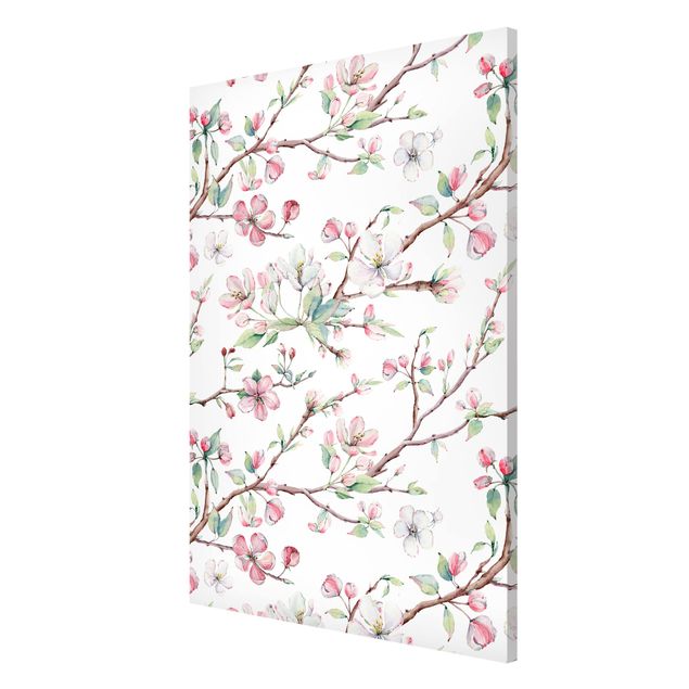 Tableaux modernes Aquarelle - Branches de pommiers en fleur rose clair et blanc