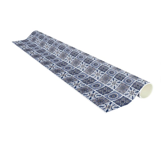 tapis longs Mélange de motifs de mandalas orientaux en bleu et or