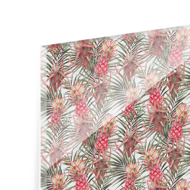 Fonds de hotte - Red Pineapple With Palm Leaves Tropical - Carré 1:1