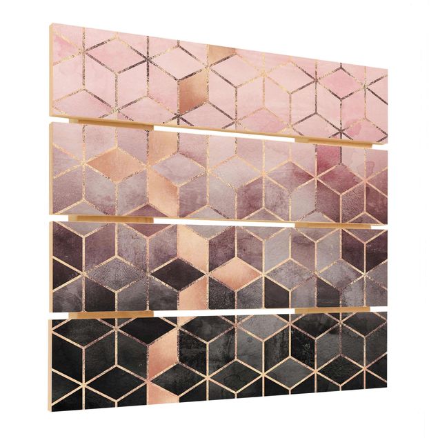 Impression sur bois - Pink Grey Golden Geometry