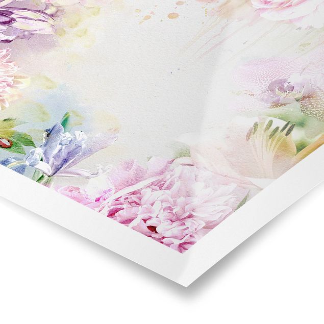 Tableaux muraux Mélange de fleurs pastel à l'aquarelle