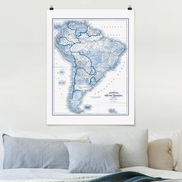 Déco murale cuisine Carte dans les tons bleus - Amérique du Sud