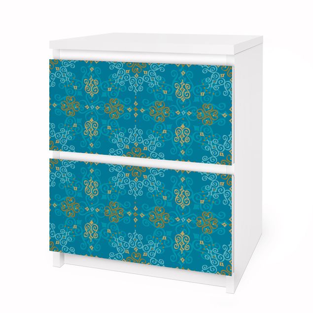 Papier adhésif pour meuble IKEA - Malm commode 2x tiroirs - Oriental Ornament Turquoise