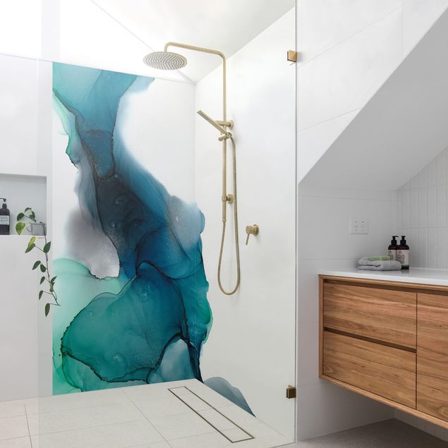Revêtement mural douche Gouttes d'Océan Tourquoise avec Or