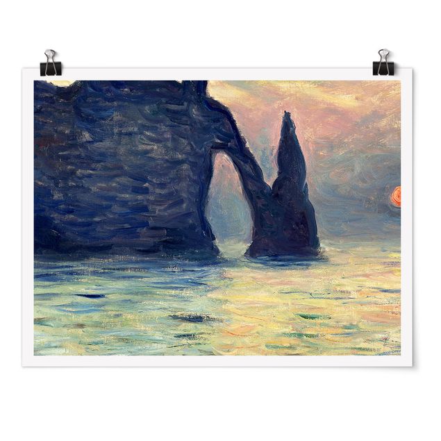 Tableau mer Claude Monet - La falaise, Étretat, coucher de soleil