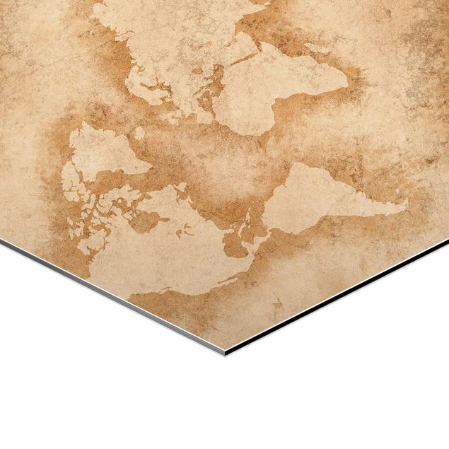 Hexagone en alu Dibond - Antique World Map