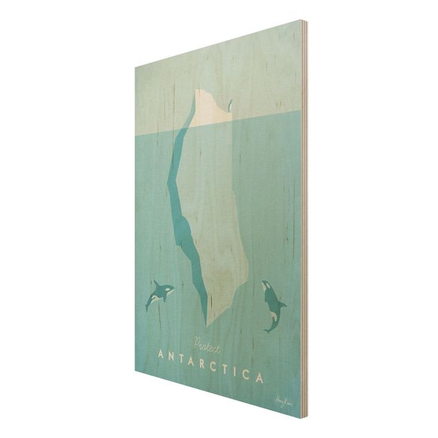 Tableaux en bois avec plage & mer Poster de voyage - Antarctique