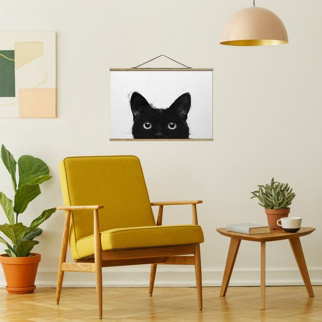 Tableaux chats Illustration Chat Noir sur Peinture Blanche