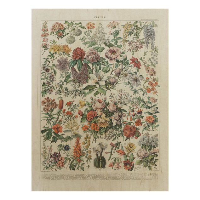 Tableaux en bois avec fleurs Tableau Vintage des Fleurs II
