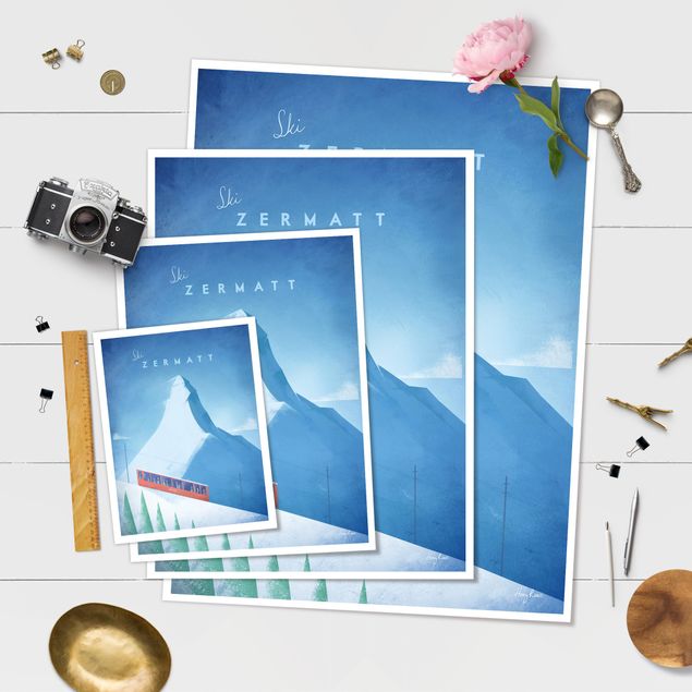 Tableau ton bleu Poster de voyage - Zermatt