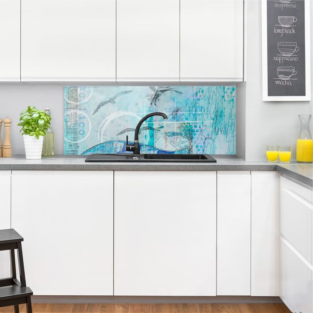crédence cuisine en verre Collage coloré - Poisson bleu