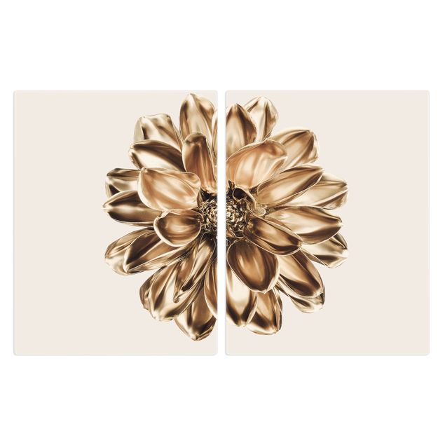 Cache plaques de cuisson en verre - Dahlia Flower Gold Metallic