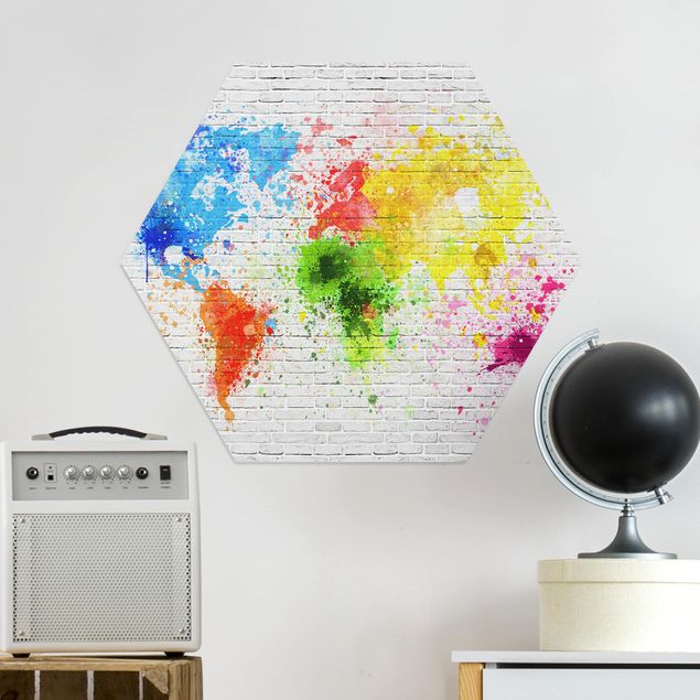 Tableaux moderne Mur de briques blanches Carte du monde