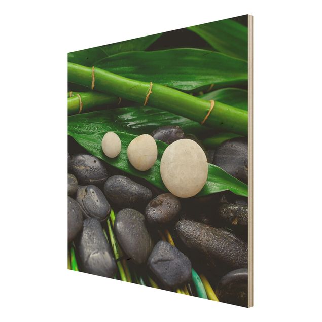 Tableaux de Uwe Merkel Bambou vert avec pierres zen