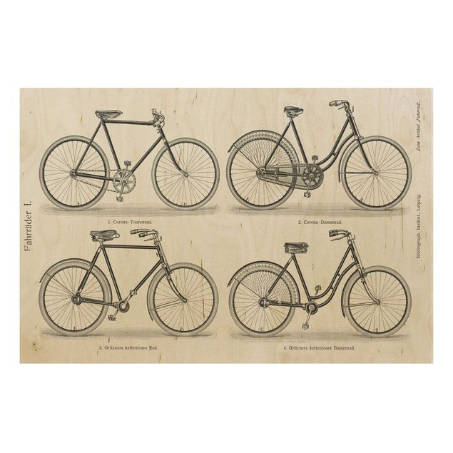 Tableau vintage bois Poster Vintage Bicyclettes
