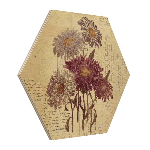 Tableau vintage bois Vieille Fleurs avec Ecriture Manuscrite