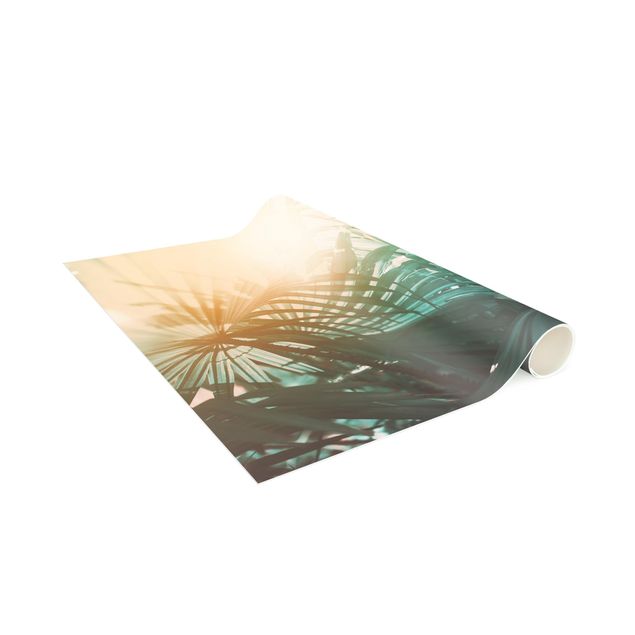 tapis contemporain Plantes Tropicales Palmiers au Coucher du Soleil
