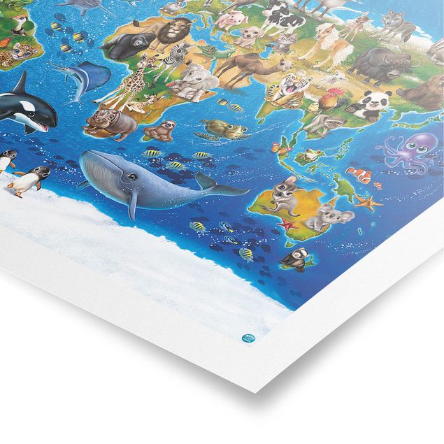 Tableau multicolor Animal Club International - Carte du monde avec animaux