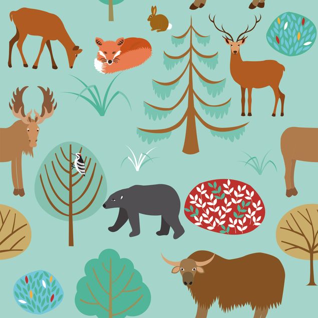 Adhesif pour porte Motif moderne d'enfants avec animaux de la forêt