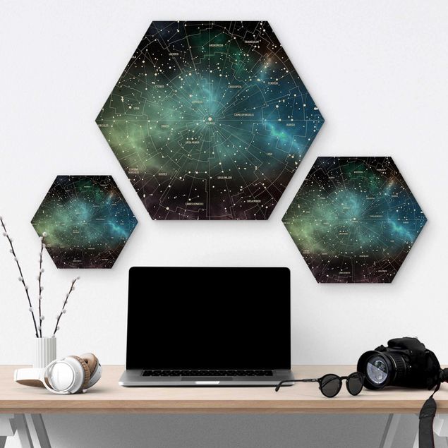 Hexagone en bois - Stellar Constellation Map Galactic Nebula
