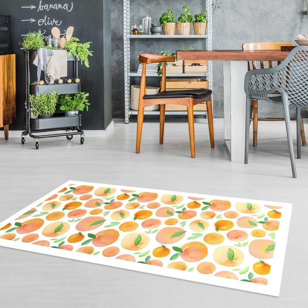 Décorations cuisine Oranges avec feuilles dans un cadre blanc aquarelle