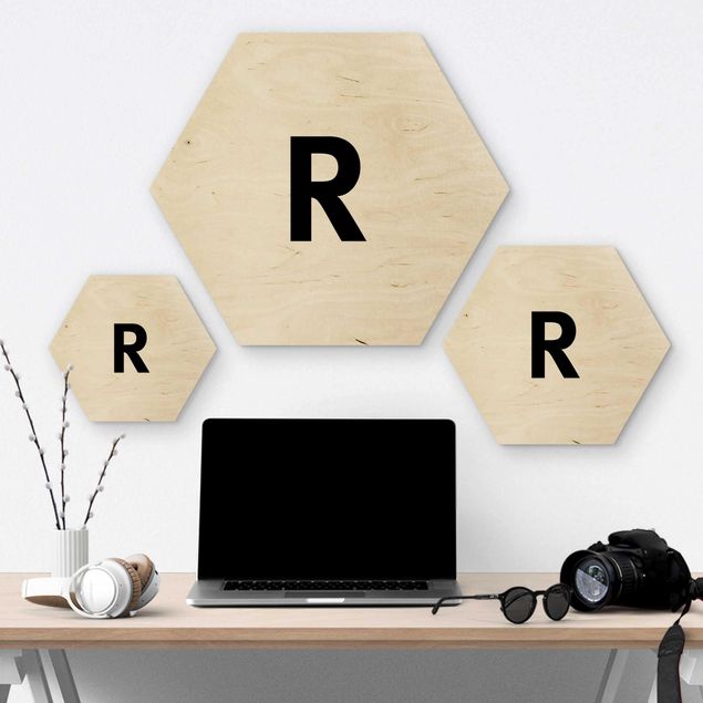 Hexagone en bois - Letter White R